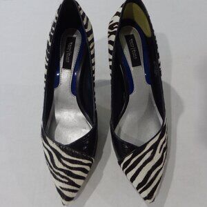 White House Black Market Women’s Monarch Calf Fur Zebra Print Leather Heels Sz 8